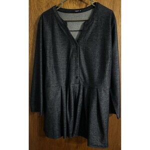 Reborn NY Plus Sz 3XL Dark Blue Denim Look Ruffle Top Tunic Shirt 1/2 Button